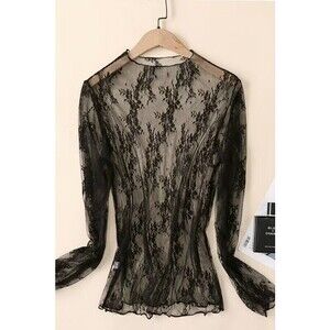 1I1399 B Lace Mesh Sheer Top Black Various Sizes